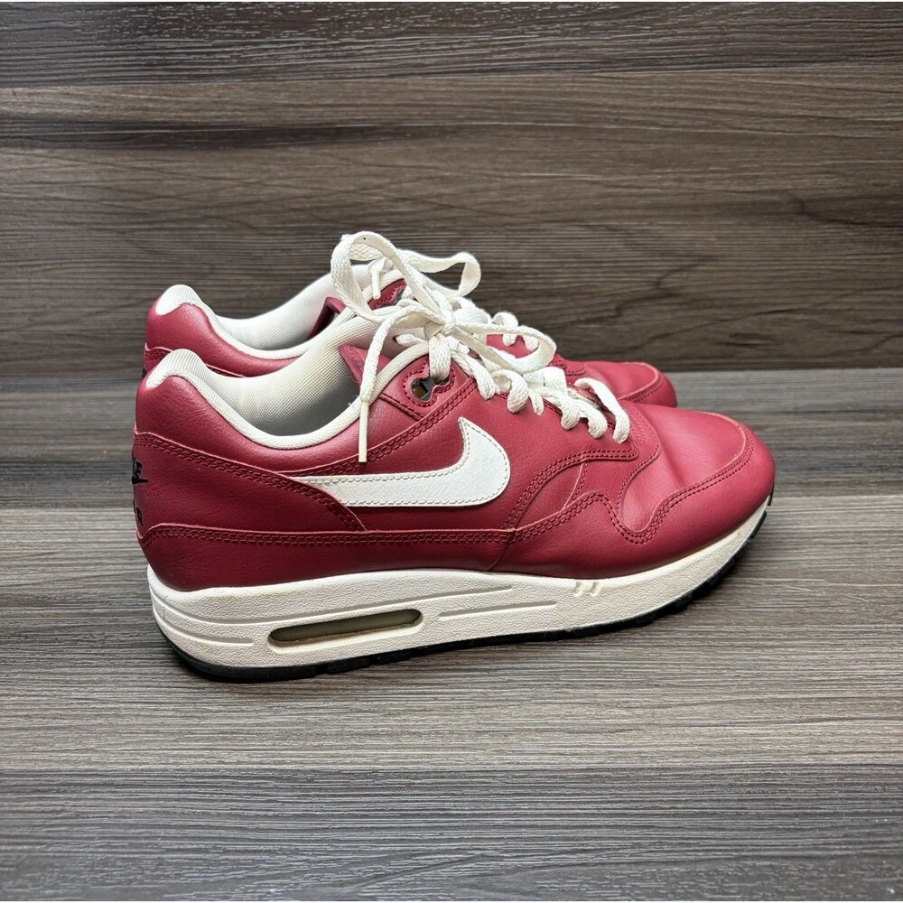 Nike Air Max 1 iD 943757-900 RED Leather WHITE Swoosh Sneakers Size 8